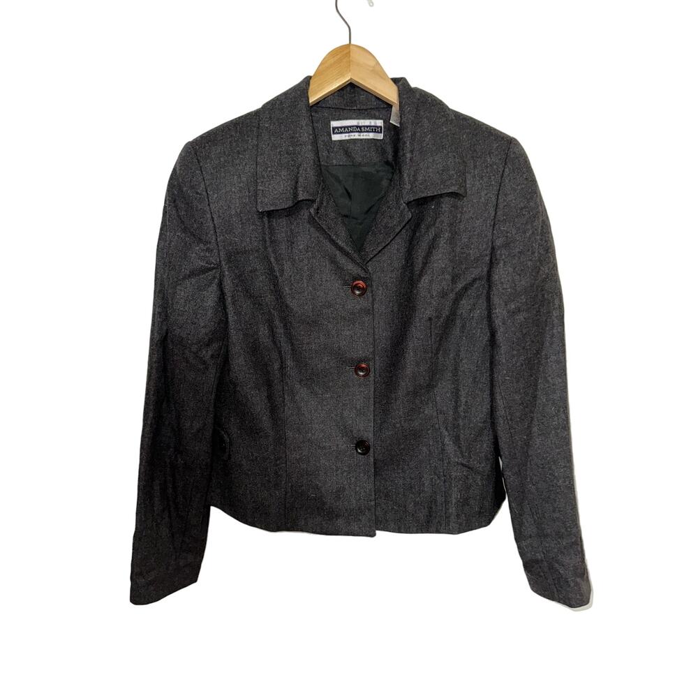 Amanda Smith Pure Wool Gray Blazer Office Business Career Plus Size 14 Charcoal